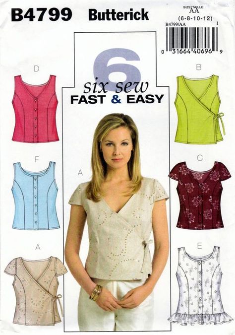 Fitted Top Pattern, Wrap Top Sewing Pattern, Wrap Top Pattern, Fashion Crafts, Butterick Pattern, Butterick Sewing Pattern, Blouse Pattern Sewing, Top Sewing Pattern, Womens Sewing Patterns