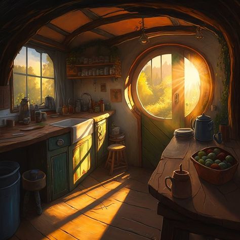 Hobbit Concept Art, Hobbit House Interior, Painting Vibes, Hobbit Garden, Fantasy Ideas, Jackdaw, House Window, Hobbit House, Fantasy Homes