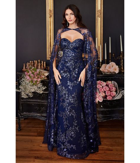 Gown With Cape, Evening Gala, Lace Cape, Cape Gown, Strapless Prom Dress, Cinderella Divine, Fairy Dresses, Printed Gowns, Fashion Gowns