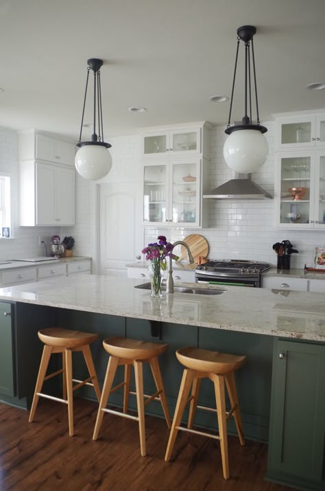 Dark Blue Island, Green Kitchen Island, Dark Green Kitchen, Green Island, Turtle Creek, Georgia Homes, House Design Kitchen, Kitchen Color, Blue Island