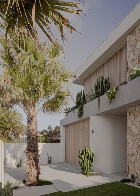 Coastal Facade, Renovation Facade, Stone And Wood, Palm Springs Style, Bay House, Casa Exterior, The Palms, Modern Beach House, Beach House Design