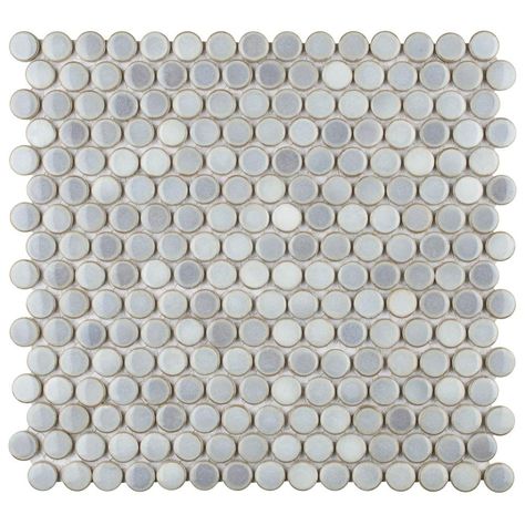 Merola Tile Hudson Penny Round Grey Eye 12 in. x 12 in. Porcelain Mosaic Tile (10.74 sq. ft. / Case)-FKOMPR12 - The Home Depot Bath Tile, Penny Round Mosaic, Eye Drop, Penny Round Tiles, Penny Tile, Round Tiles, Penny Round, Floor Bathroom, Mosaic Floor