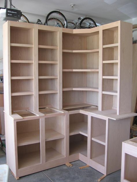 Build a Corner Bookcase | Corner Cabinets W/Bookcases & Desk W/Bookcases - Carpentry Picture ... Diy Corner Bookshelf, Corner Built In, Bookcase Plans, Corner Bookshelf, Bookshelf Ideas, Bookcase Cabinet, Bookshelf Plans, Book House, Bookcase Desk