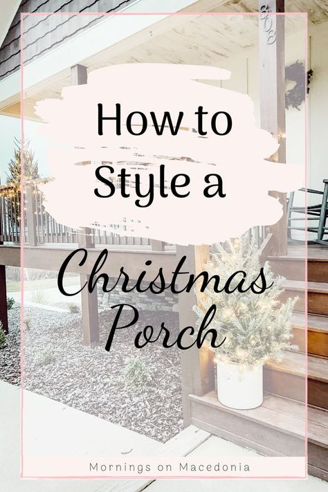 Simple Front Porch Christmas Decor Ideas, Christmas Porch Decorating Ideas Simple, Porch Christmas Lights, Porch Christmas Tree, Simple Front Porch, Christmas Porch Decorating Ideas, Porch Trees, Tiny Christmas Trees, Vintage Crock