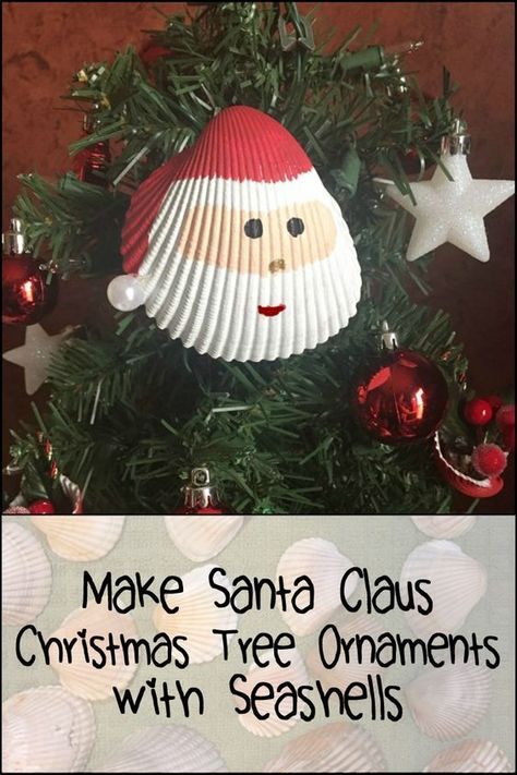 Seashell Santa Christmas In July Ornaments, Seashell Christmas Ornaments, Santa Christmas Tree, Funny Christmas Tree, Christmas Centerpieces Diy, Santa Decorations, Unique Christmas Trees, Christmas Signs Wood, Ornament Ideas