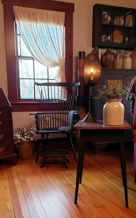 Farmhouse Recliner Chairs, Early American Decorating, Living Room Country, Colonial Primitive Decor, Primitive Home Decorating, Early American Decor, Colonial Decorating, Room Country, Colonial Home Decor