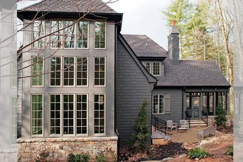 Shingle Style Architecture, Wall Of Windows, Bass Design, Lake Houses Exterior, Shingle Style Homes, Custom Home Designs, Farmhouse Exterior, Architecture Interiors, House Paint Exterior