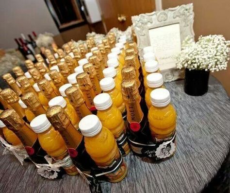 What a great idea! Individual mimosa kits for your bridal party! Champagne Wedding Favors, Champagne Wedding, Wedding Wishes, Here Comes The Bride, Friend Wedding, Mimosa, Fun Wedding, On Your Wedding Day, Wedding Shower