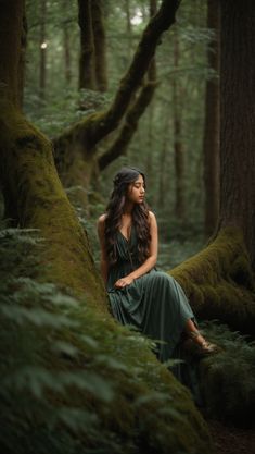 Green Dress Forest Photoshoot, Long Dress Forest Photoshoot, Fantasy Photography Forest, Portraits In Forest, Photoshoot With Green Background, Muir Woods Photoshoot, Magical Forest Photoshoot, Green Dress Photoshoot Ideas, Forest Dress Photoshoot