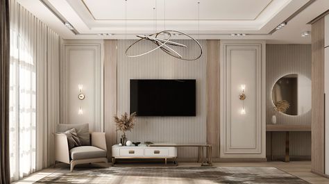 Neo Classic Tv Wall Design, Classic Tv Wall Design, Classic Tv Wall, Retreat Bedroom, Classical Bedroom, Neoclassical Interior Design, Bedroom Tv Wall, Wall Tv Unit Design, Neoclassical Interior