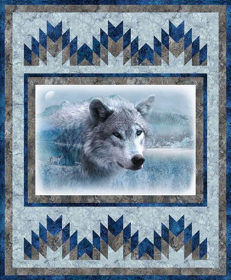 Wolf Quilt Patterns Free, Wolf Quilt, Dance Pattern, Wildlife Quilts, Winter Wolf, Panel Quilt Patterns, Winter Wolves, Quilt Square Patterns, Quilt Border