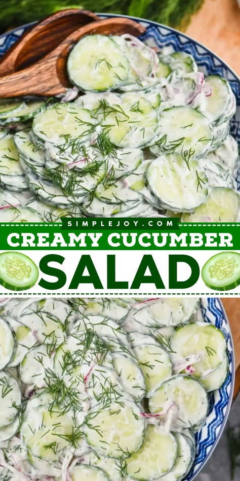 This Creamy Cucumber Salad only takes about 15 minutes to make and is the perfect picnic salad. Make it for gatherings or a simple side dish for family dinners. Easy Cucumber Salad With Mayo, Cucumber Salad With Mayo, Cucumber Onion Salad, Picnic Salad, German Cucumber Salad, Creamy Salad, Cucumber Dill Salad, Creamed Cucumbers, Cucumber Salad Recipe