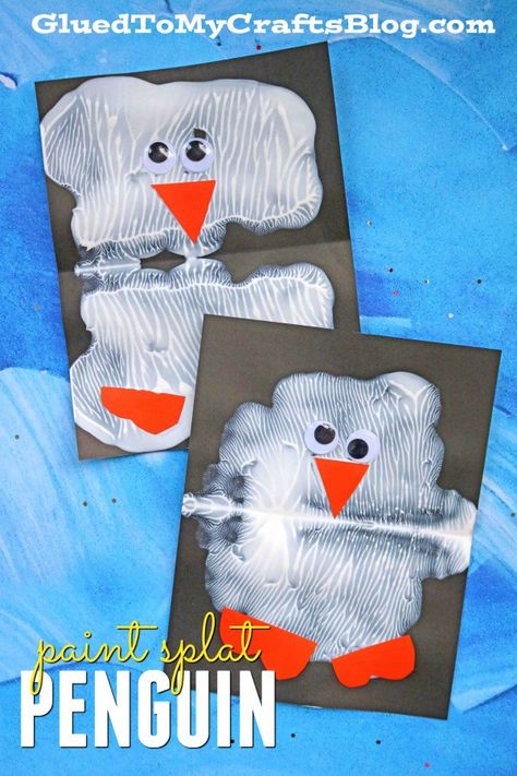 Paint Splat Penguin Friends - Kid Craft Idea #gluedtomycrafts Penguin Crafts Preschool, Arctic Animals Crafts, Winter Animal Crafts, Winter Crafts For Toddlers, Winter Crafts Preschool, Winter Activities Preschool, Penguin Crafts, January Crafts, Penguin Craft