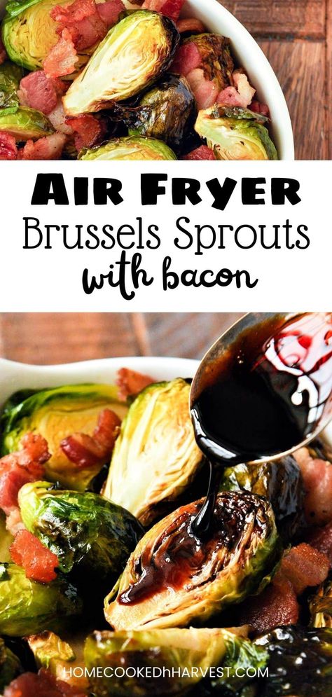 Air Fryer Brussels Sprouts with Bacon are a favorite veggie in this house. Brussels sprouts and bacon are cooked to perfection in the then drizzled with balsamic glaze. Air Fryer Brussel Sprouts, Brussels Sprouts And Bacon, Air Fryer Brussels Sprouts, Sprouts And Bacon, Brussel Sprouts With Bacon, Brussels Sprouts With Bacon, Bacon Brussel Sprouts, Air Fry Recipes, Sprouts With Bacon