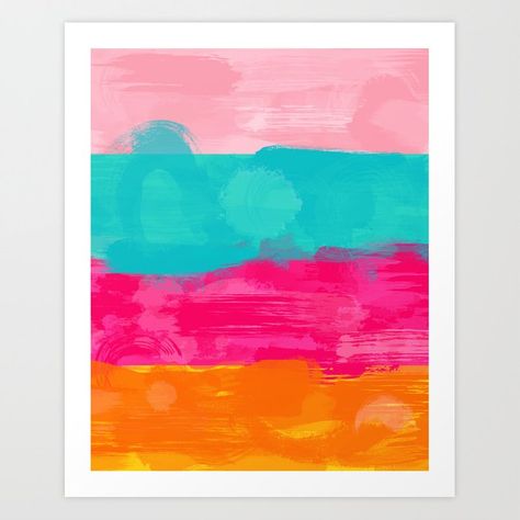 Four stripes / Blue, Pink & Orange Art Print by Mae Paradise | Society6 Hot Pink Orange And Blue Bedroom, Blue Pink Orange Bedroom, Orange Pink And Blue Room, Pink Orange Blue Bedroom, Pink Orange And Blue Bedroom, Jungle Bungalow, Orange Art Print, Teal Color Palette, Orange Rooms