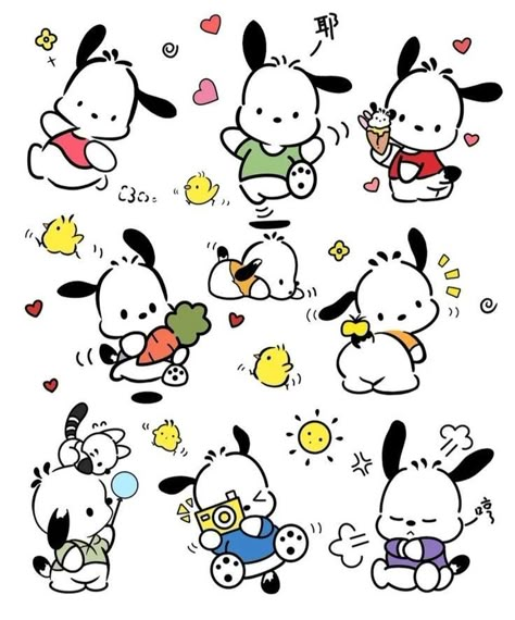 All Sanrio Characters Drawing, Pochacco Wallpaper Desktop, Cute Easy Doodles, Stickers Kawaii, Easy Doodles Drawings, Cute Doodles Drawings, Cartoon Icons, Cute Easy Drawings, Cute Little Drawings