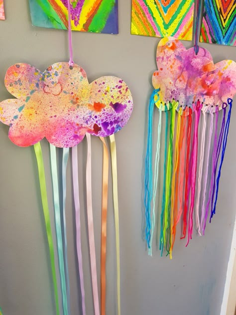 Rainbow Craft Elementary, Cloud Rainbow Craft, Fairy Activities Preschool, Birthday Party Art Projects, Rainbow Art Activities Preschool, Rainbow Activities Preschool Crafts, Enchanted Forest Crafts For Kids, Rainbow Art Ideas, Rainbow Art For Preschool