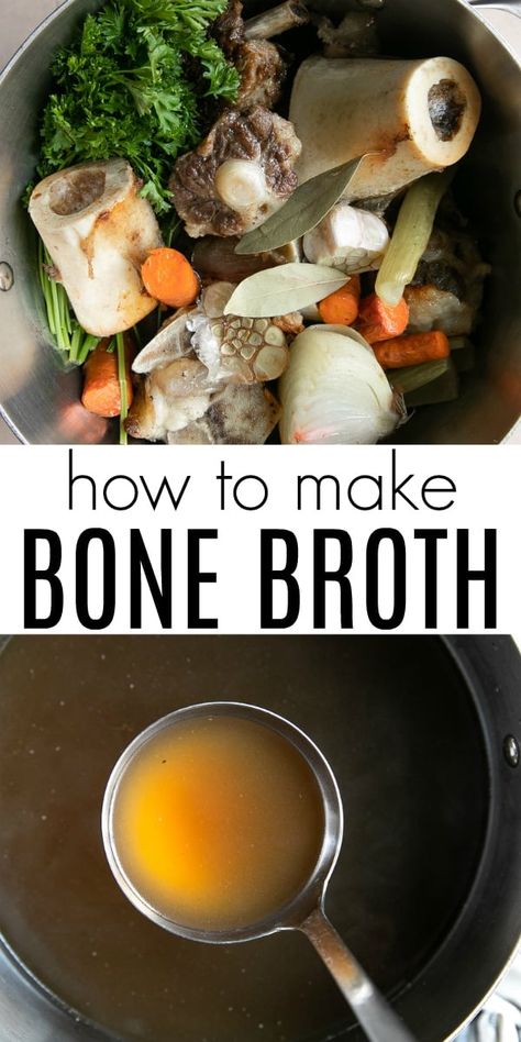 Restorative and nourishing, Bone Broth is everywhere these days- and understandably so! It's affordable, packed with age-defying collagen, and easy to make right at home in either your Instant Pot, slow cooker, or in a stockpot on the stove. Learn How to Make Beef Bone Broth with my easy-to-follow instructions, tips, and answers to all your bone broth frequently asked questions. Make Bone Broth, Making Bone Broth, Homemade Bone Broth, Bone Broth Recipe, Beef Bone Broth, Beef Bones, Broth Recipes, Idee Pasto Sano, Bone Broth