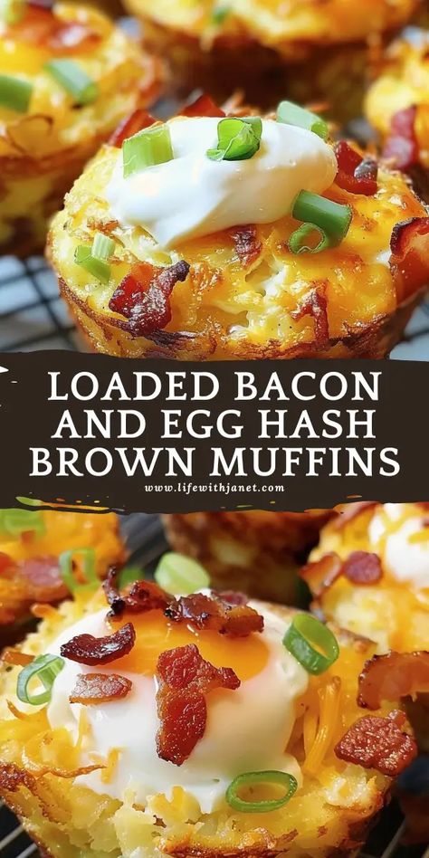 Loaded Bacon and Egg Hash Brown Muffins Eggs And Hashbrowns In Muffin Tin, Twice Baked Hashbrown Cups, Egg Muffins With Bacon, Loaded Egg Muffins, Pancake Muffins With Bacon, Best Egg Muffins Breakfast, Brunch Recipes Without Eggs, Bacon Breakfast Muffins, Bacon Breakfast Cups