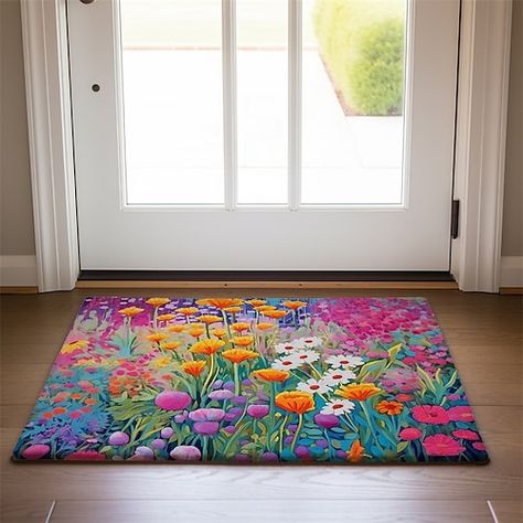 Flower Door Mat, Painted Floor Mats, Floral Kitchen Decor, Entry Mudroom, Plant Style, Soft Throw Pillows, Large Tapestries, Colorful Area Rug, Flower Rug