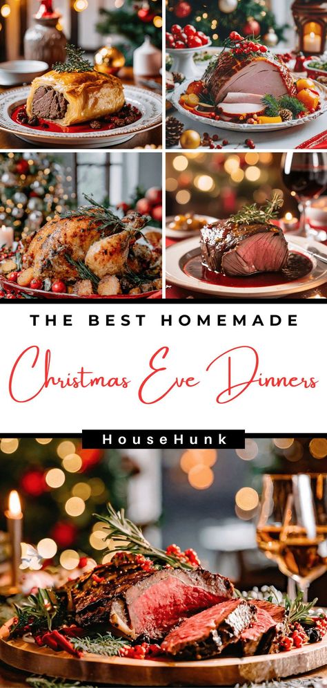 Elevate your Christmas Eve with these gourmet dinner ideas! From succulent prime rib to easy sheet pan meals, discover recipes that promise festive flavors and culinary elegance. #ChristmasDinner #HolidayFeast #GourmetRecipes 57 Christmas Eve Dinner Ideas, Elegant Christmas Dinner Party Menu Ideas, Christmas Day Food Ideas Lunch, Holiday Meats Christmas Dinners, Xmas Roast Dinner, Christmas Meal For Two, Christmas Dinner Large Crowd, Easy Elegant Christmas Dinner, 5 Course Meal Menu Ideas Christmas