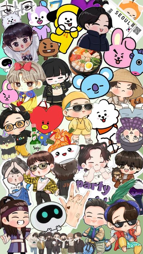 wallpaper bts Bts Cartoon, Chibi Wallpaper, Bts History, Park Jimin Bts Wallpaper, Bts Wallpaper Lyrics, Wallpaper Bts, Bts Drawings, Bts Chibi, Bts Fans