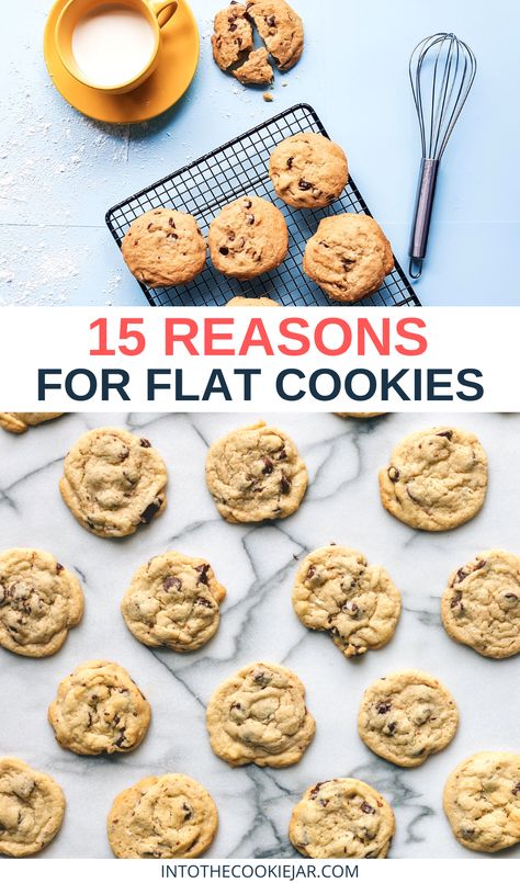 These 15 baking tips are going to transform your cookie making process, including learning why your cookies are flat, troubleshooting flat cookies, and giving you all of the baking tips and tricks you need to be successful in the kitchen. These are all of the reasons for flat cookies and how to make sure your cookies rise next time! Cookie Troubleshooting Guide, Why Are My Cookies So Flat, Cookie Issues Chart, How To Keep Chocolate Chip Cookies From Spreading, What’s Wrong With My Cookies, Flat Cookies What Causes, Troubleshooting Cookies, How To Keep Cookies From Spreading, Why Are My Cookies Flat