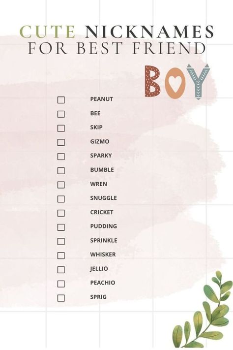 Printable List Of Cute Nicknames for Boy Best Friend Nicknames For Boy Best Friend, Oc Personality, Best Friend Check, Cool Boy Names, Cute Nicknames, Names List, Middle Names, Character Personality, 1080p Anime Wallpaper