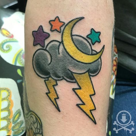 Thundercloud Tattoo, Storm Cloud Tattoo, Lightning Tattoo, Tattoo Board, Cloud Illustration, Tattoo Color, Cloud Tattoo, Traditional Tattoos, Storm Clouds