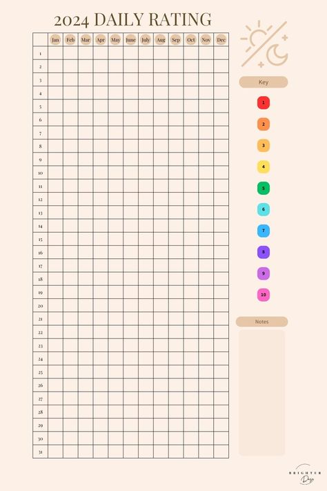 2024 Bullet Journal Mood Rating Template Rate My Day Tracker, Rate My Day Bullet Journal, Pixel Journal, Journal Daily Layout, Rate My Day, 2024 Bullet Journal, Bullet Journal Templates, Journal 2025, Journal Printables Free