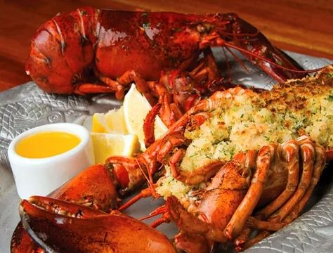 Baked Stuffed Lobster, Stuffed Lobster, Fresh Scallops, Lobster Bake, Live Lobster, Stuffing Ingredients, Shrimp Scallops, Lobster Recipes, Maine Lobster