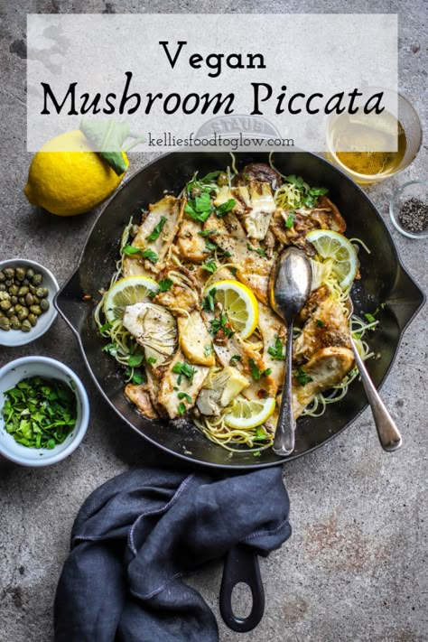 Vegan Mushroom Piccata with Artichokes Recipe - food to glow Mushroom Piccata, Mushroom Ideas, Vegan Italian Recipes, Piccata Recipe, Vegetarian Mains, Vegan Vibes, Vegan Mushroom, Artichoke Recipes, Vegan Italian