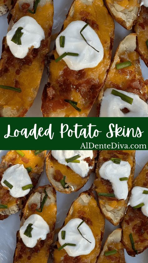 LOADED POTATO SKINS Classic Stuffed Mushrooms, Honey Bbq Wings, Cranberry Dip, Loaded Potato Skins, Potatoe Skins Recipe, Seasoned Potatoes, Potato Skin, Creamed Potatoes, Loaded Potato