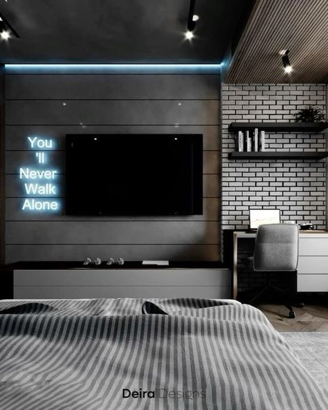 Boys Bedroom Tv Wall, Boys Bedroom Ideas Teenagers, Older Boys Bedrooms, Bedroom Design Modern, Tumblr Room Decor, Mens Bedroom Decor, Teenager Bedroom Boy, Snug Room, Bedroom Redesign