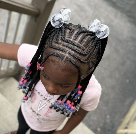 Kids Fulani Braids With Beads, Fulani Braids Hairstyles Kids, Fulani Braids Kids Hairstyles, Fulani Braids On Kids, Kid Fulani Braids, Kids Fulani Braids Hairstyles, Kids Tribals With Knotless Braids, Fulani Braids For Kids, Kids Hair Braiding Styles