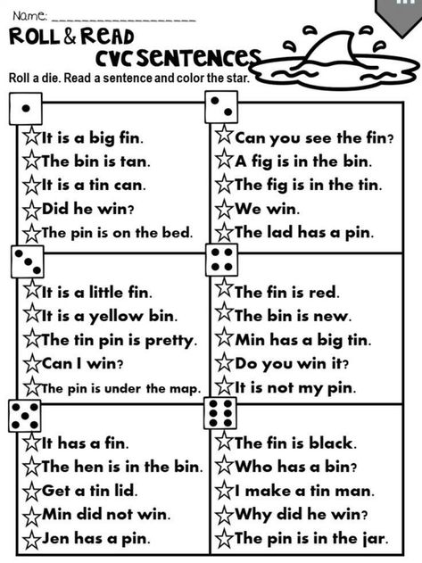 Pin on Kindergarten Teaching Ideas Cvc Sentences, Free Phonics Activities, Sentences Kindergarten, Roll And Read, Phonics Printables, Phonics Cvc, Phonics Worksheets Free, Classroom Homeschool, Phonics Centers