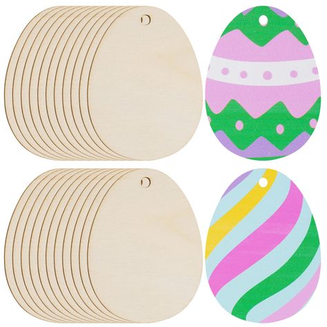 PRICES MAY VARY. Package: 50 Pieces unfinished wooden Easter egg slices. Wooden Easter eggs are blank and colorless, and each wooden Easter egg has a hole at the top that can be hung with twine or ribbon. Material: Easter egg wooden cutouts are all made of high quality wood with smooth edges. The length of the Easter egg is 3 inches and the width of the Easter egg is 2.4 inches. Perfect to hang up to decorate your home and room. Painting Crafts: Wooden eggs cutouts can make a variety of crafts, Wooden Easter Eggs, Egg Party, Egg Ornaments, Easter Egg Ornaments, Easter Party Decor, Easter Tags, Wooden Cutouts, Wooden Eggs, Wood Crafts Diy