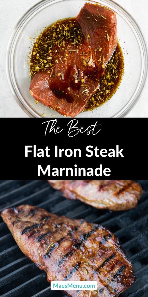 Flat Steak Marinade, Marinade Steak Recipes, Flat Iron Steak Recipe, Flat Iron Grill Ideas, Flat Iron Steak Recipes Skillet, Flatiron Steak Marinade, Beef Flat Iron Steak Recipes, Flat Steak Recipes, Flat Iron Steak Recipes Grilled