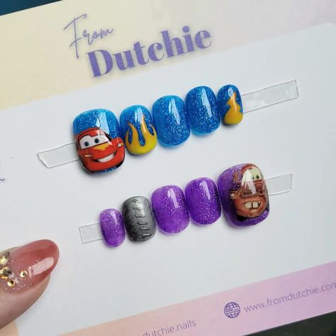 Cars Nails Disney, Cars Nails, Disney Nails, Press Ons, Pixar Cars, Disney Cars, Hand Painted, Cars, Nails