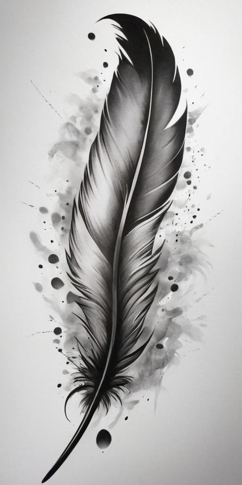 Large Feather Tattoo, Colorful Feather Tattoo, Feather Tattoo Men, Black Feather Tattoo, Feather Tattoo Art, Plumas Tattoo, Native American Feather Tattoo, Tattoo Plume, Quill Tattoo