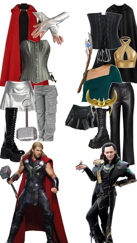 Thor Costume Female, Thor And Loki Costumes Female, Halloween Marvel Costumes, Loki Costume Female, Diy Thor Costume, Loki Halloween Costume, Thor Outfit, Ideas Disfraz, Thor Costume