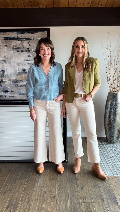 We tried on lots of pairs of white jeans and these were the winners! Mango and Madewell ecru jeans are so versatile for spring transition casual and workwear outfits!