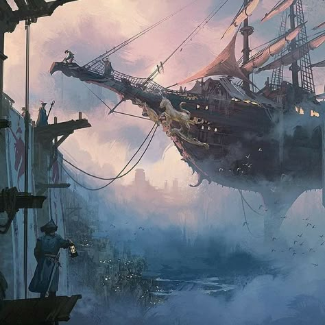 Fantasy Ships, Airship Art, Character Design Tips, Flying Ship, Steampunk Artwork, Rpg Horror, Rpg Dice, Space Pirate, Treasure Planet