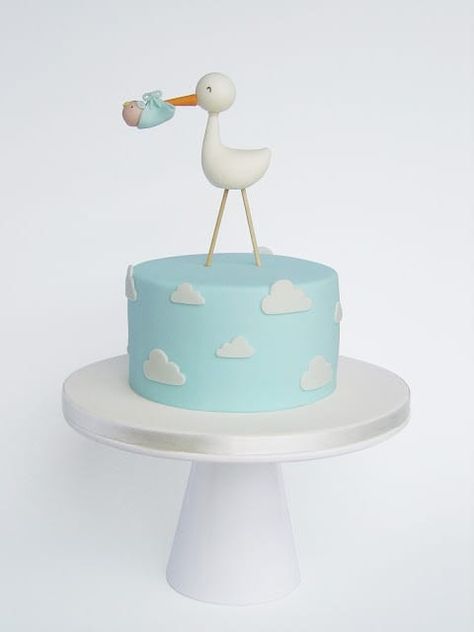 Gateau Baby Shower Garcon, Baby Shower Pasta, Gender Cake, Stork Baby Showers, Baby Shower Cakes For Boys, Boy Cake, Baby Boy Cakes, Gateaux Cake, Simple Baby Shower