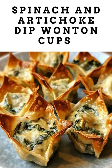 Canned Artichoke, Wonton Wrapper Recipes, Dip Recipes Appetizers, Wonton Cups, Spinach And Artichoke Dip, Canned Artichoke Hearts, Best Easy Recipes, Wonton Wrappers, Wontons