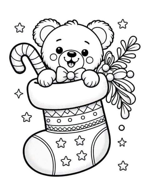 Christmas Bear Coloring Pages, Christmas Stocking Coloring Pages, Stocking Coloring Page, Christmas Coloring Pages Free Printable, Santa Drawing, Cozy Hideaway, Merry Christmas Coloring Pages, Christmas Colouring Pages, Christmas Coloring Pages For Kids