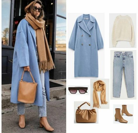 Winter Blue Outfits Women, Light Blue Winter Coat Outfit, Light Blue Peacoat Outfit, Pale Blue Coat Outfit, Light Blue Coat Outfits For Women, Blue Pea Coat Outfit, Light Blue Fall Outfits, Blue Long Coat Outfit, Light Blue Coat Outfit Winter