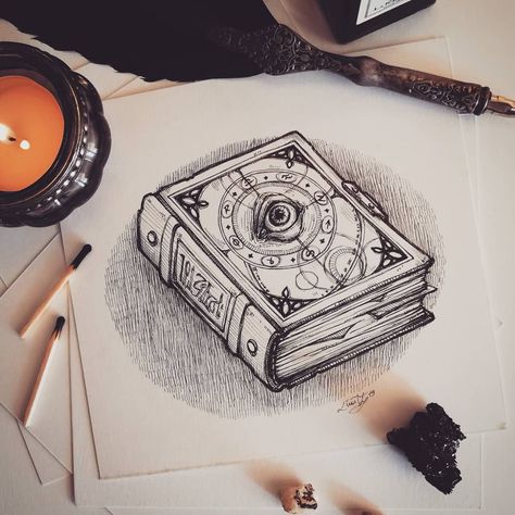 #inktober2019 Day 7 ~ Enchanted ~ 📖 . . . . . . . . #inktober #inkdrawing #day7 #enchanted #book #spellbook #eye #artwork  #illustration… Magic Spell Book Drawing, Spell Book Illustration, Spellbook Fantasy Art, Spell Book Drawing, Magic Book Drawing, Eye Artwork, Enchanted Book, Magic Spell Book, Book Drawing