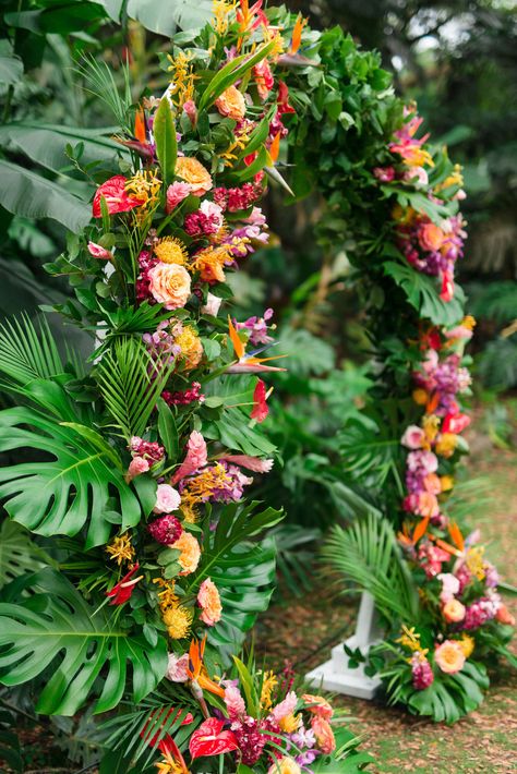 Tropical Mehendi Decor, Island Themed Wedding, Tropical Event Design, Tropical Flower Garland, Vibrant Tropical Wedding, Tropical Arch, Tropical Theme Decor, Tropical Photo Backdrop, Tropical Backdrop