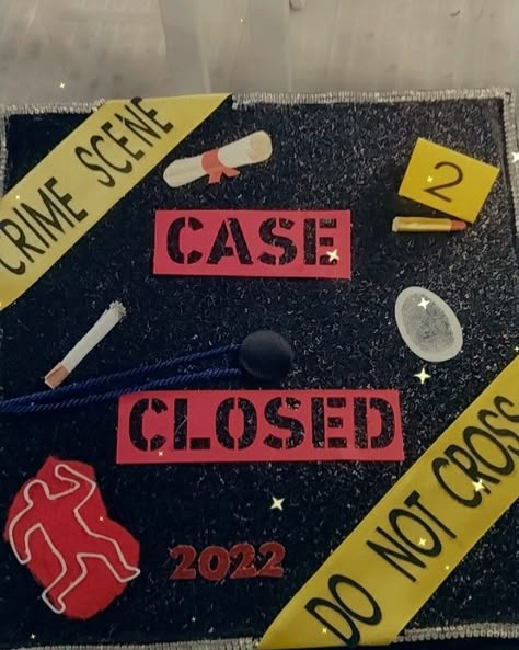 Most of the stuff came from amazon Forensic Chemistry Graduation Cap, Law School Grad Cap Ideas, Criminology Cap Decoration, Criminology Graduation Cap, Grad Cap Ideas Criminology, Graduation Cap Criminology, Forensic Science Graduation Cap, Graduation Cap Designs Horror, Csi Graduation Cap